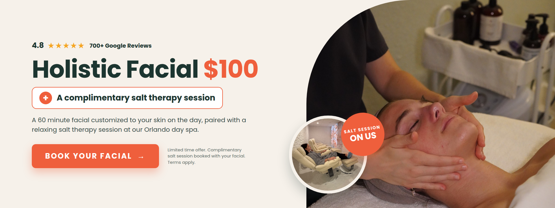 Holistic Facials now $100 at Salt Room Orlando